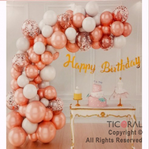 SET DE GLOBOS ARCO GUIRNALDA HAPPY BIRTHDAY ROSA Y BLANCO X 1